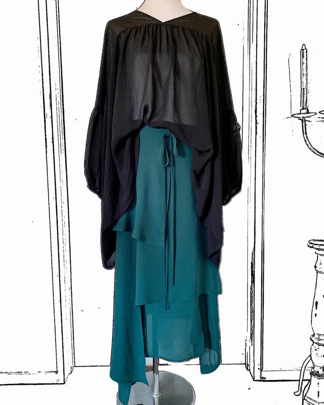 Apron Wrap Skirt - Black-Navy-Emerald Green-Artillery Green S/M-L/XL