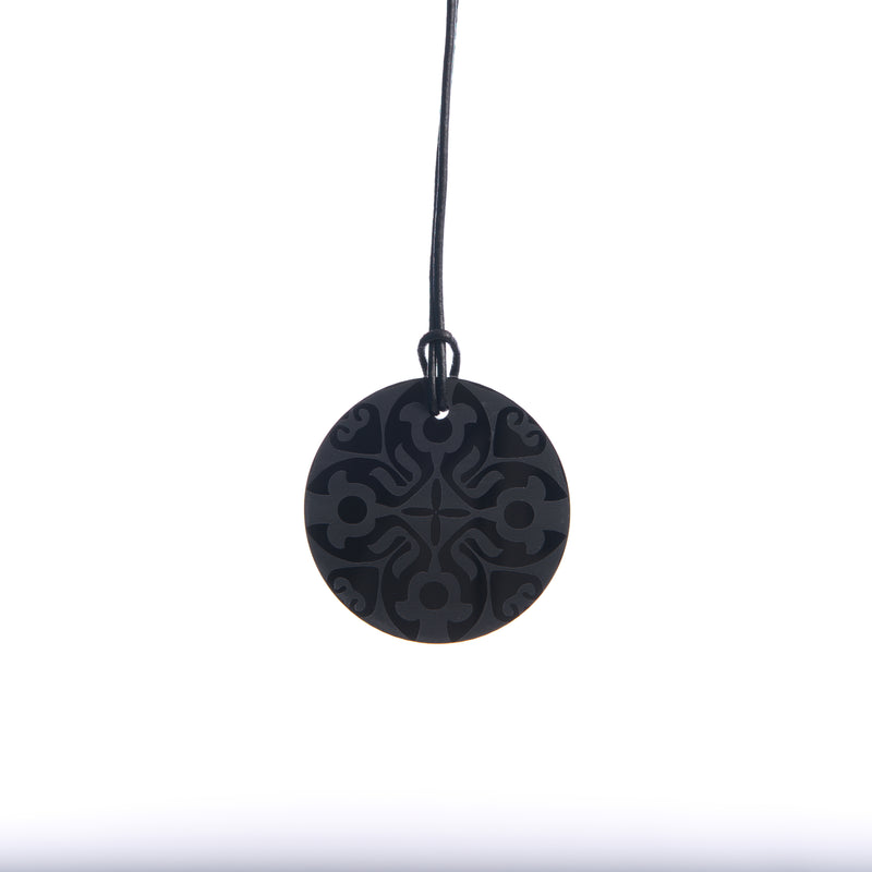 Small Black Etched Circle Necklace