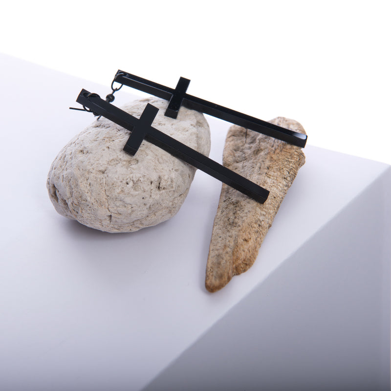 Black Solid Cross Earrings