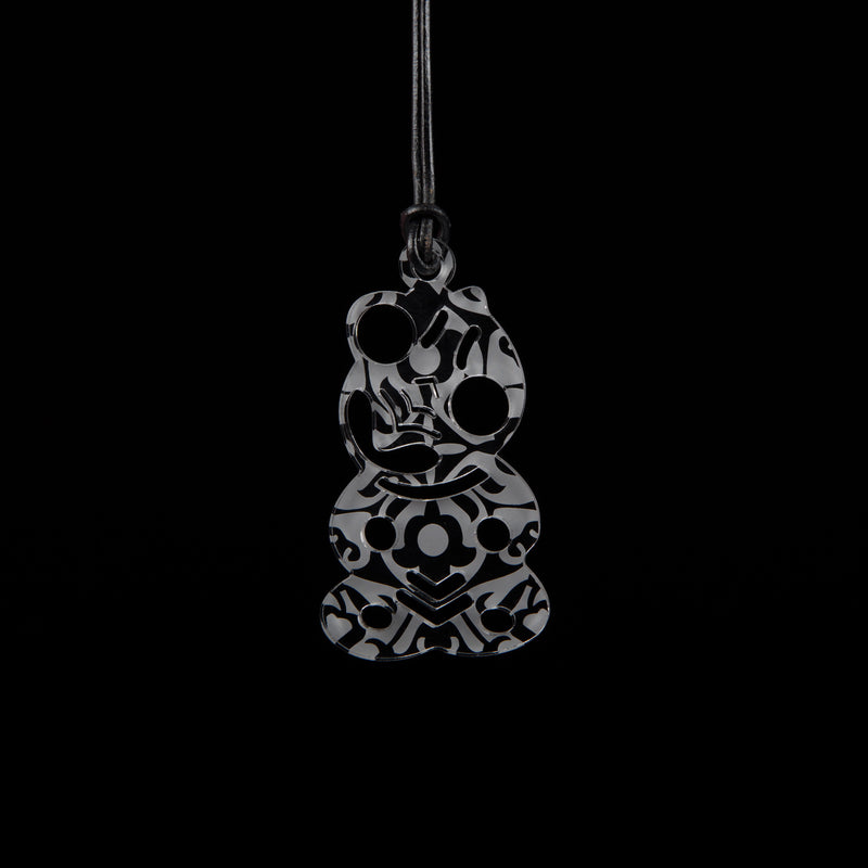 Large Clear Etched Tiki Necklace