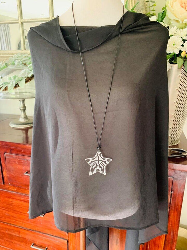 Small Clear Etched Solid Star Necklace