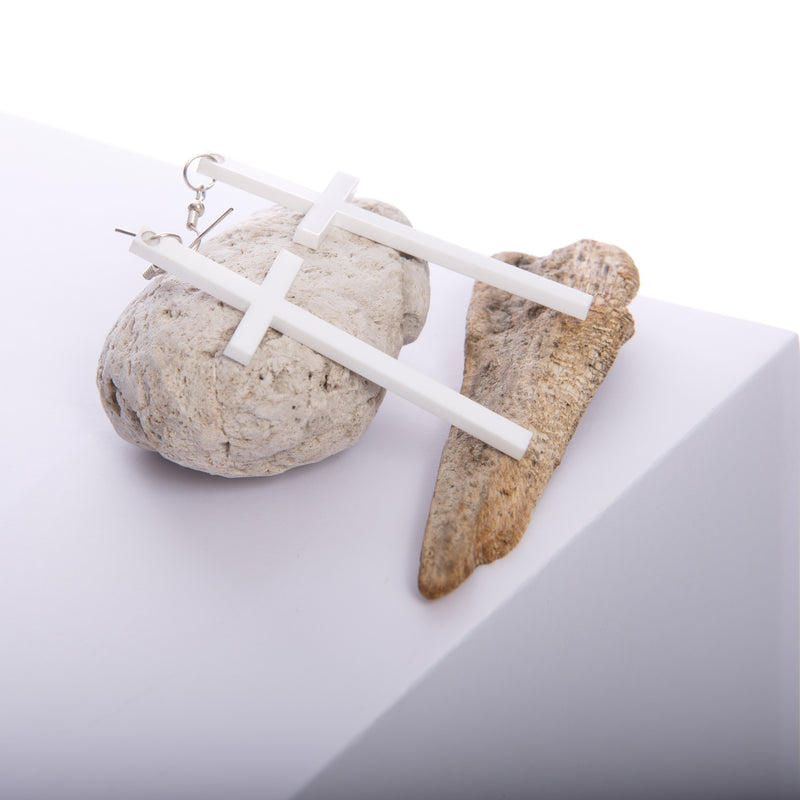 White Solid Cross Earrings