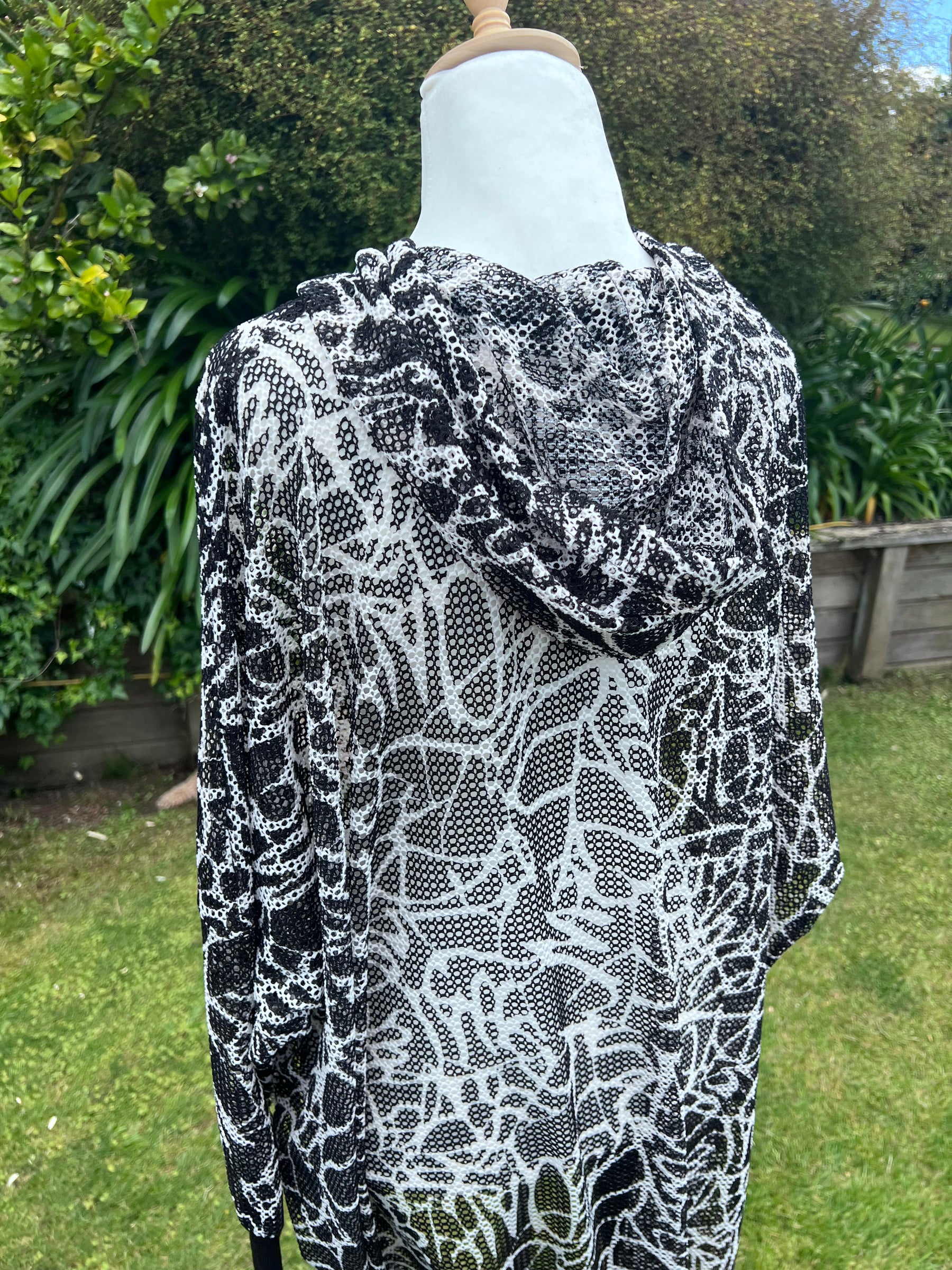 Bianca, Black and White Patterned Mesh Hoodie, 2 sizes