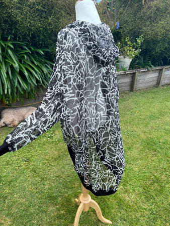 Bianca, Black and White Patterned Mesh Hoodie, 2 sizes