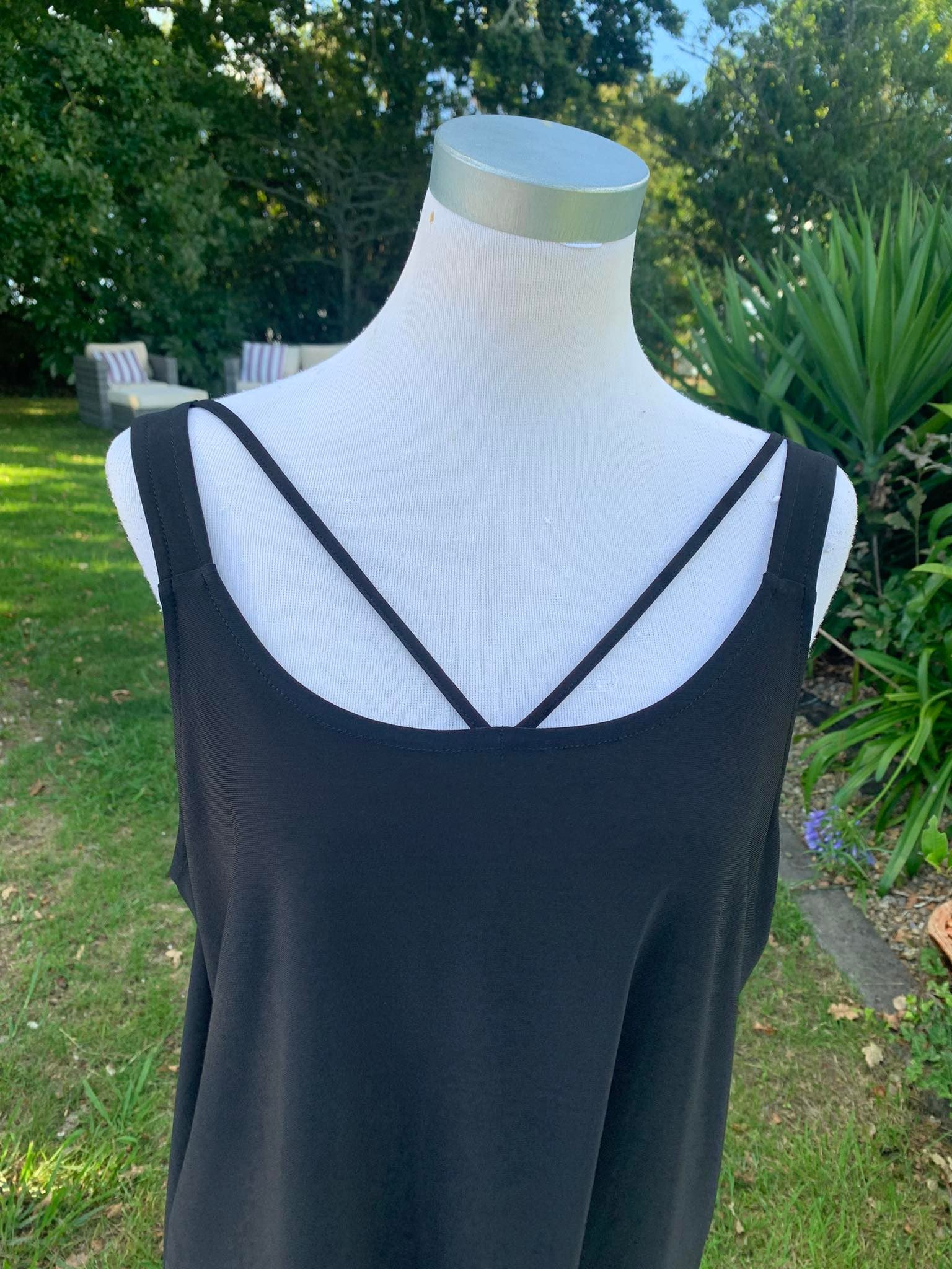 Short Layering Singlet with a Short Georgette Skirt - Band detail at the Neckline - Black, Navy and White, Essential Basics by Cashews 8-24