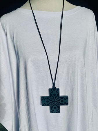 Large Black Etched Plus Sign Necklace