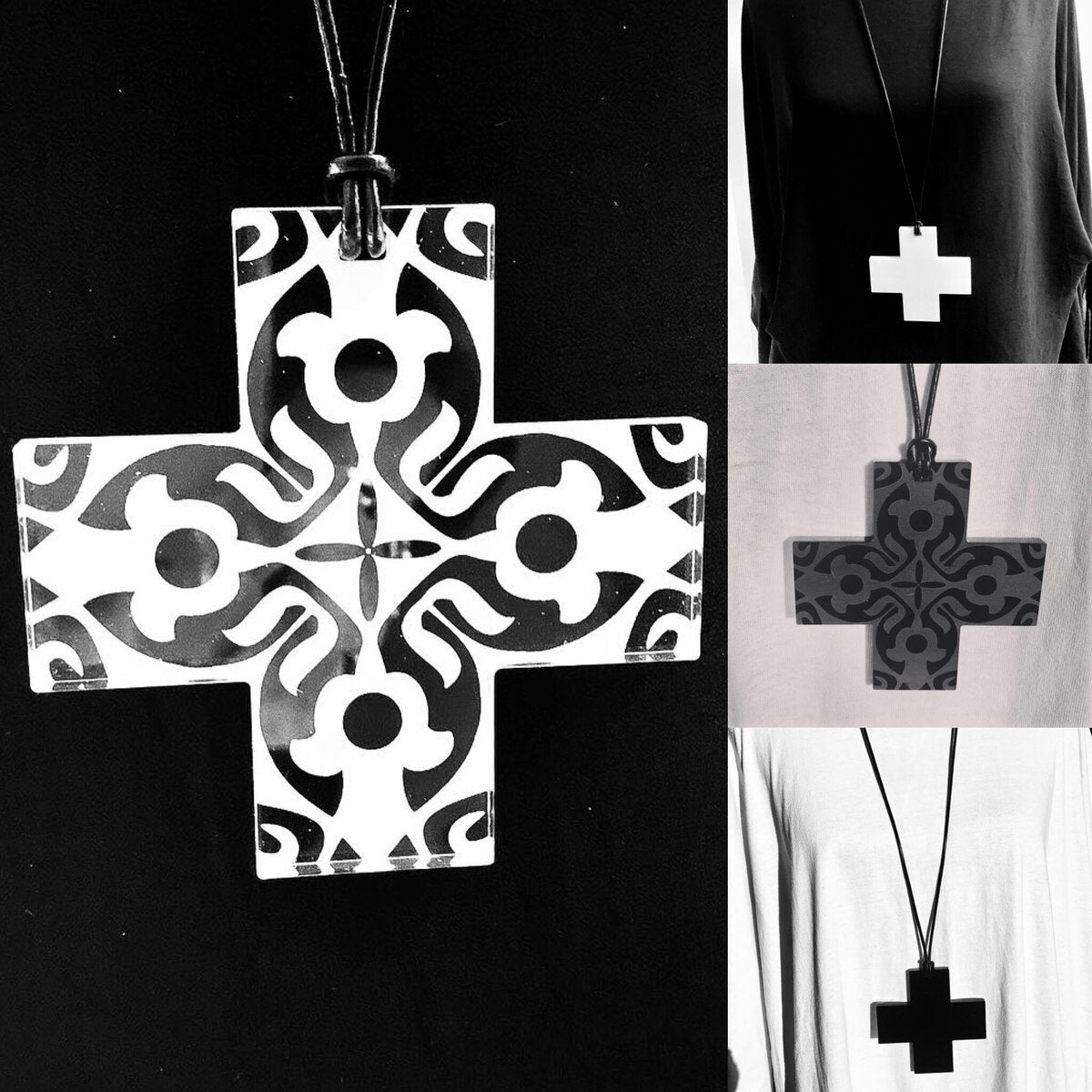 Large Black Etched Plus Sign Necklace