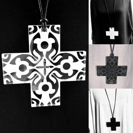 Large Black Etched Plus Sign Necklace