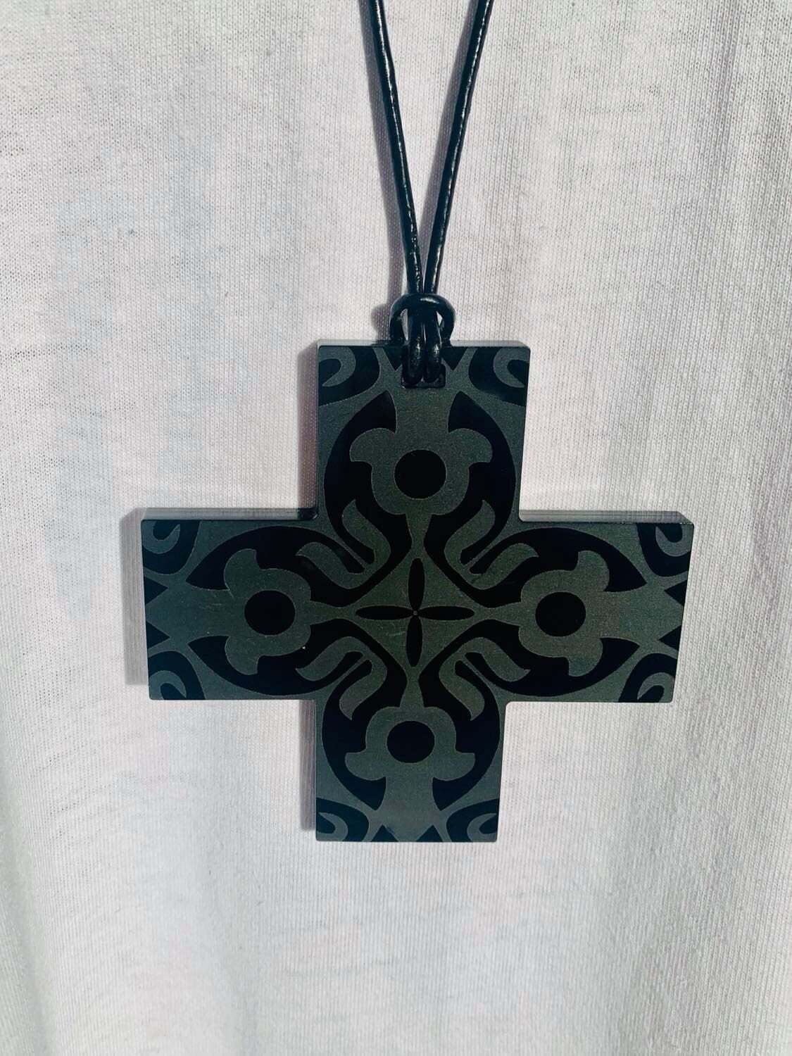 Large Black Etched Plus Sign Necklace