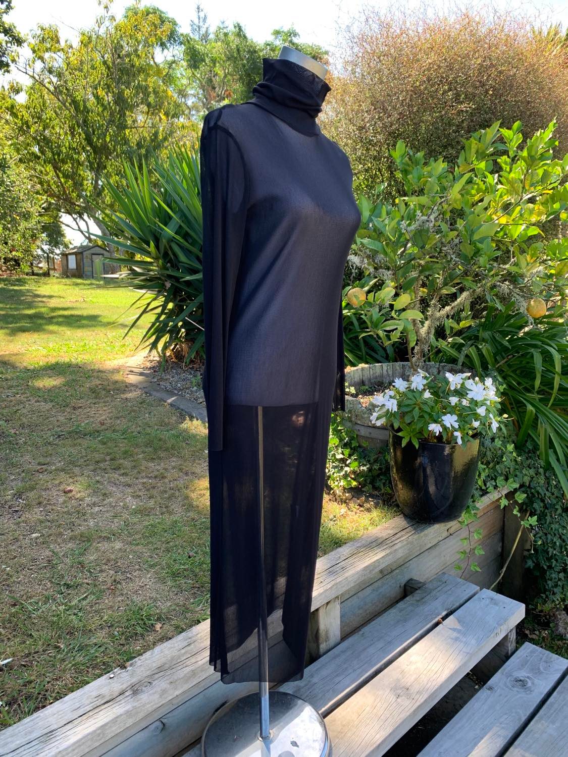 Mesh, High Neck, Layering Dress - Black, White and Avocado Green- XS/S-M/L-XL/XXL