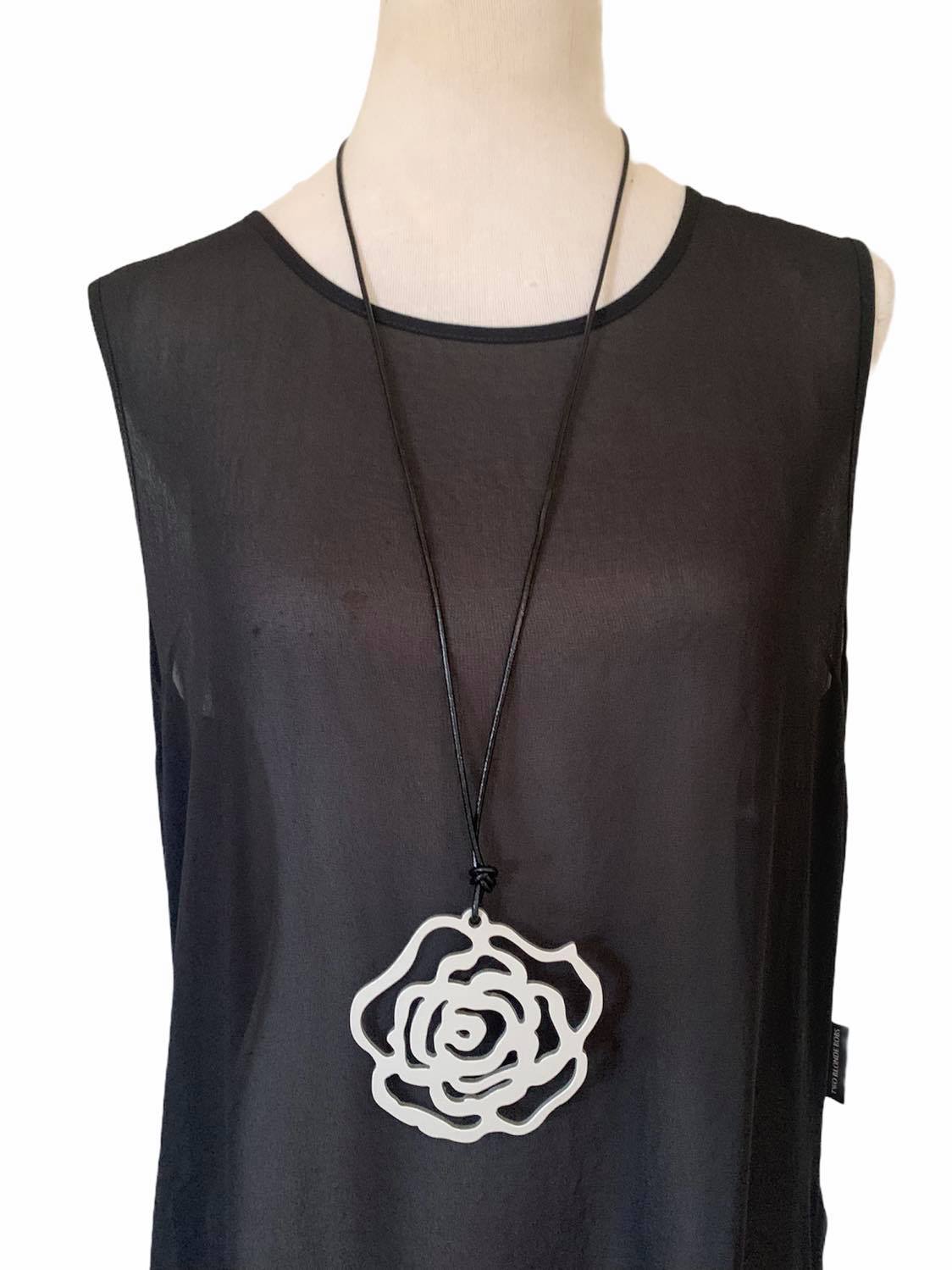 Large Silver Rose Necklace