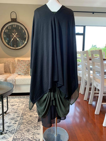 Merino Overlay - Black Merino with Artillery Green Chiffon Border - OSFA