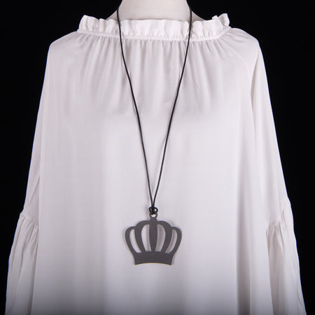 Silver Stainless Steel Crown Necklace