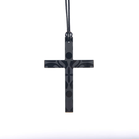 Small Black Etched Cross Necklace