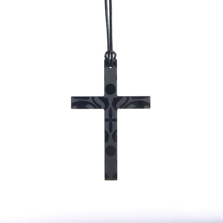 Small Black Etched Cross Necklace