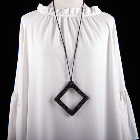 Large Black Etched Square Necklace