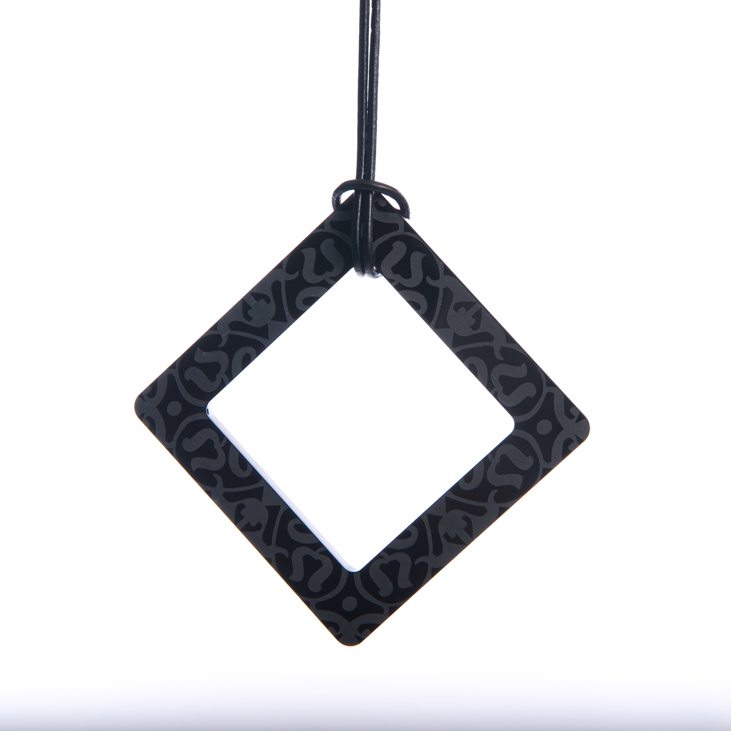 Large Black Etched Square Necklace