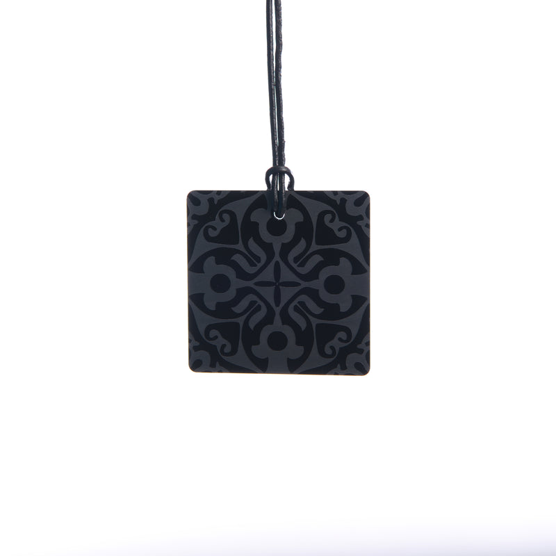 Small Black Etched Square Necklace