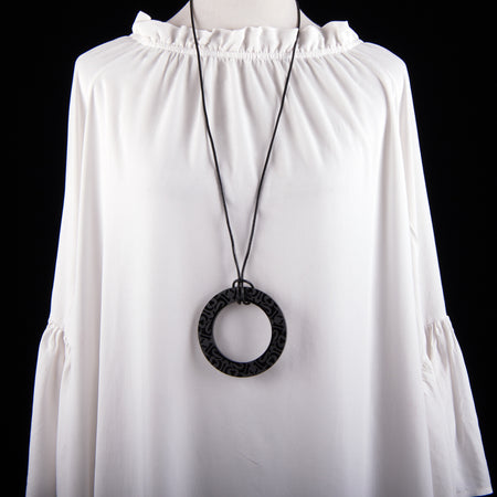 Large Black Etched Circle Necklace