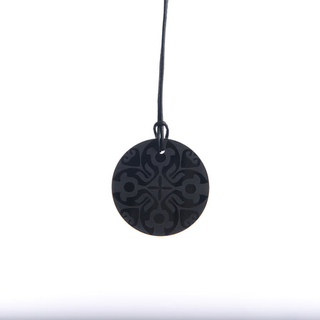 Small Black Etched Circle Necklace