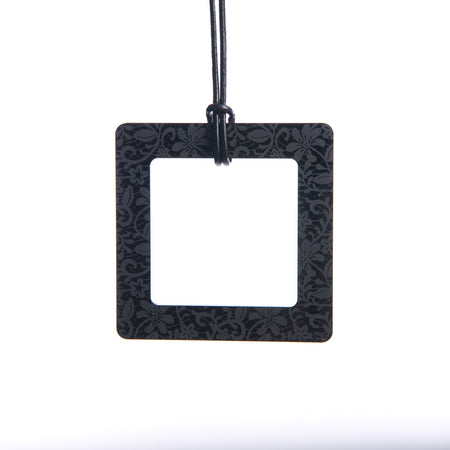 Large Black Lace Etched Square Necklace