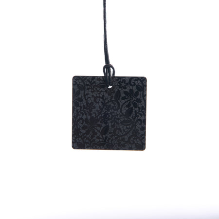 Small Black Lace Etched Square Necklace