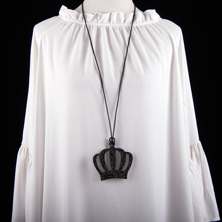 Large Black Lace Etched Crown Necklace