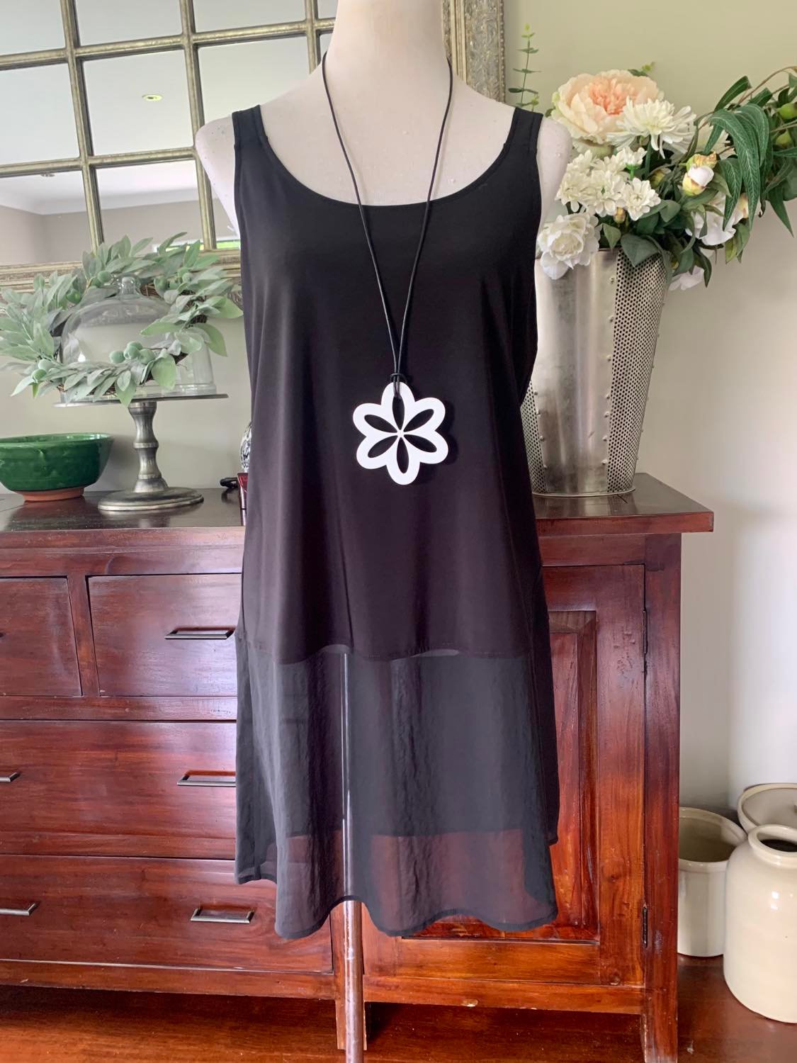 Short Layering Singlet with a Mid Length Georgette Skirt - Black and White, Essential Basics by Cashews 10-26
