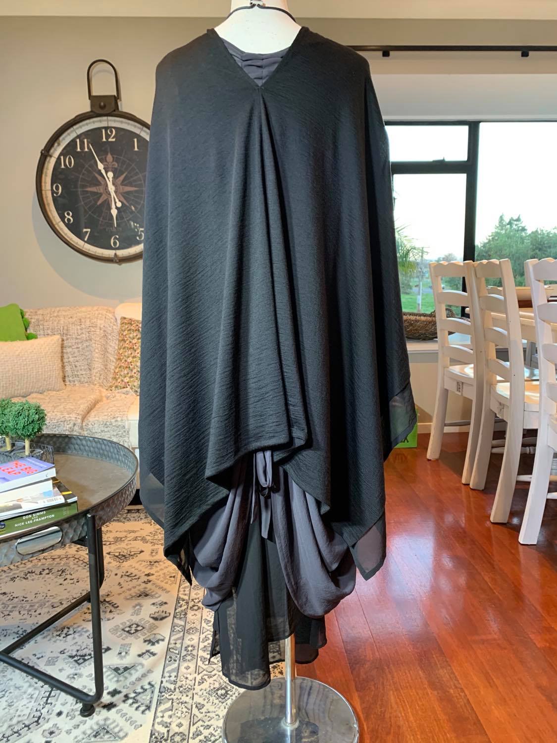 Merino Overlay - Black Merino with Black Chiffon Border - OSFA
