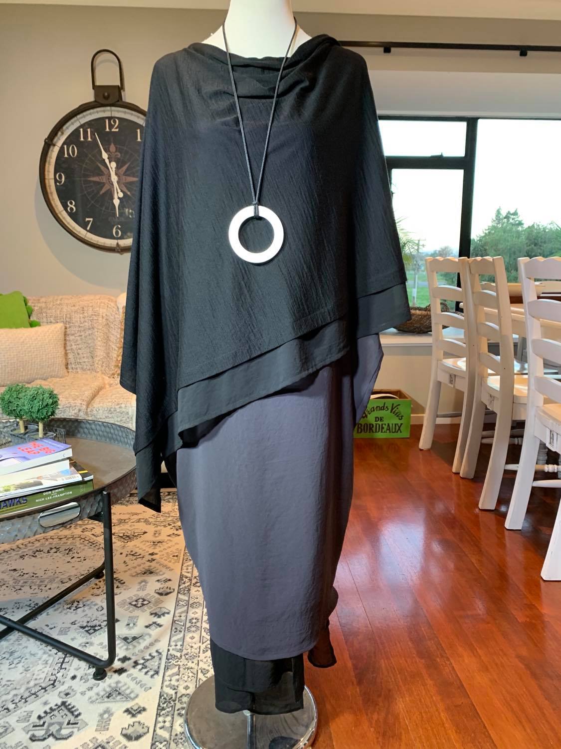 Merino Overlay - Black Merino with Black Chiffon Border - OSFA