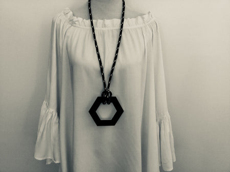 Large Black & White Open Hexagon Necklace