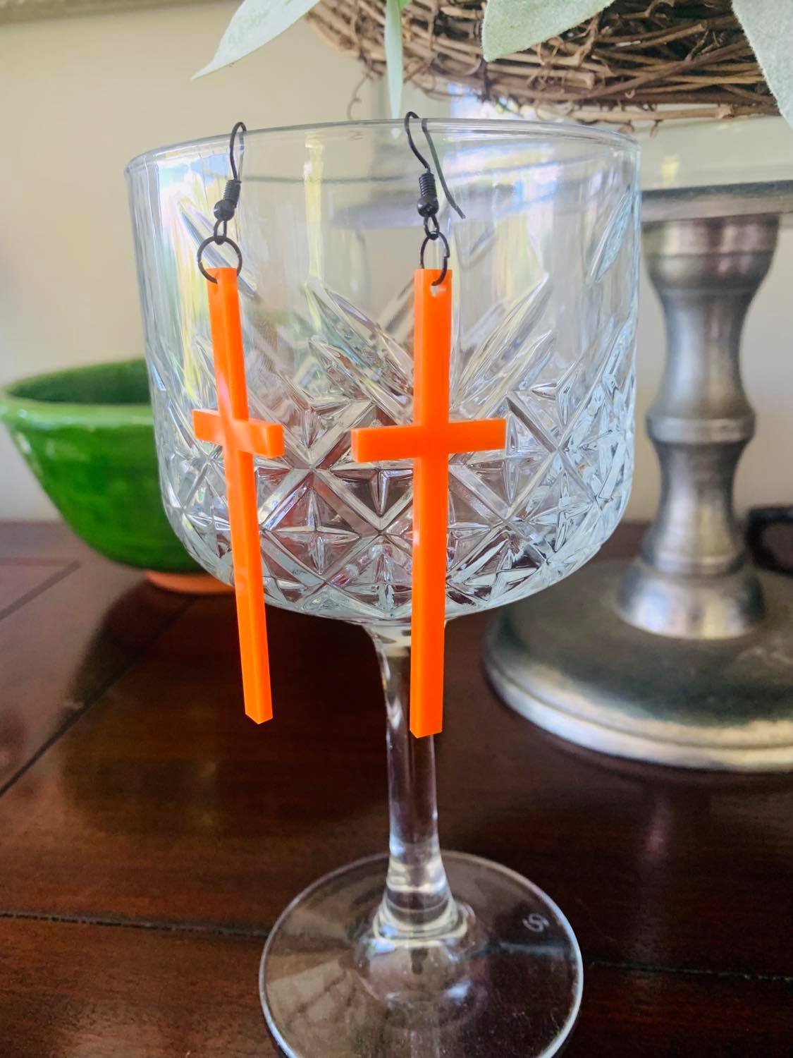 Orange Solid Cross Earrings