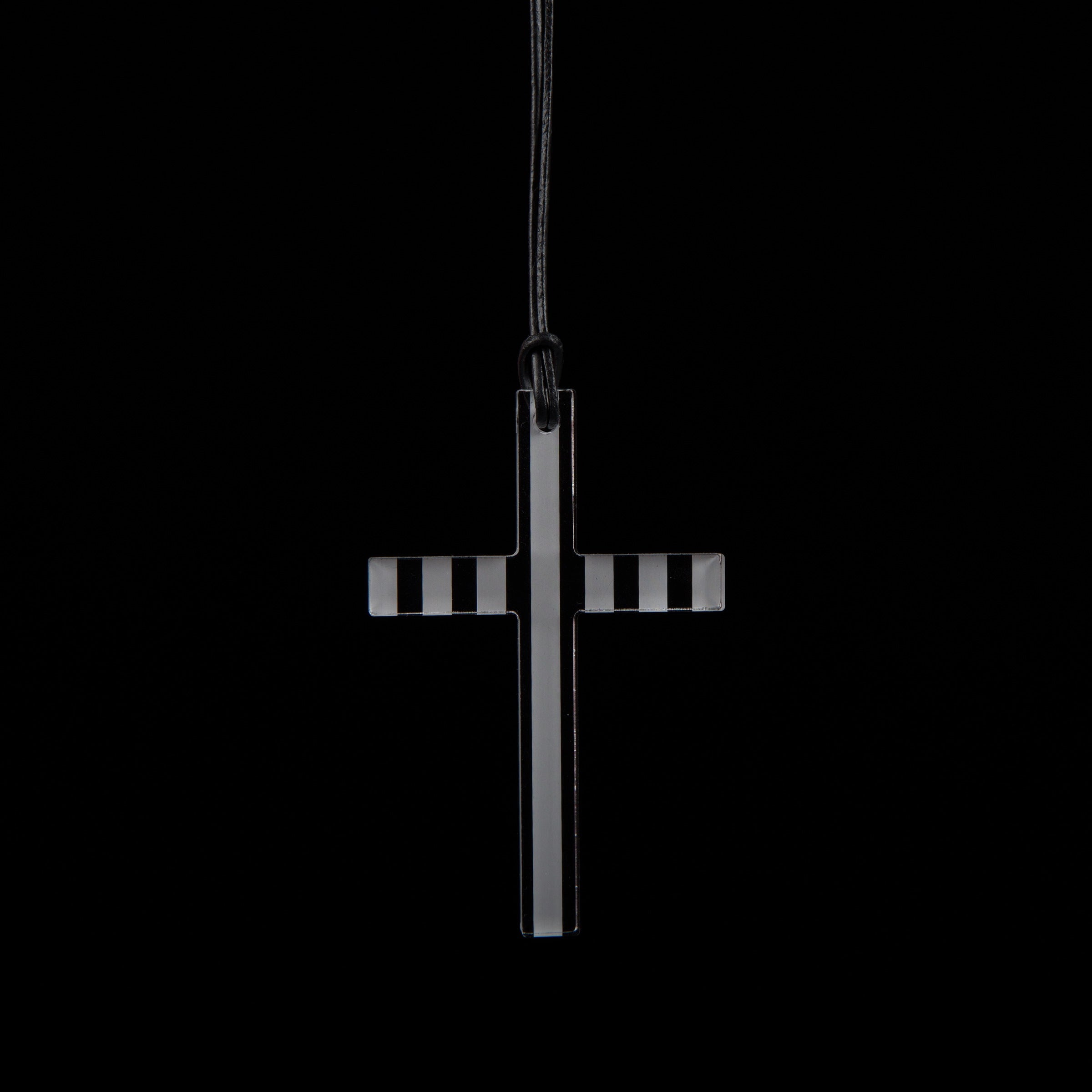 Small Clear Striped Cross Necklace