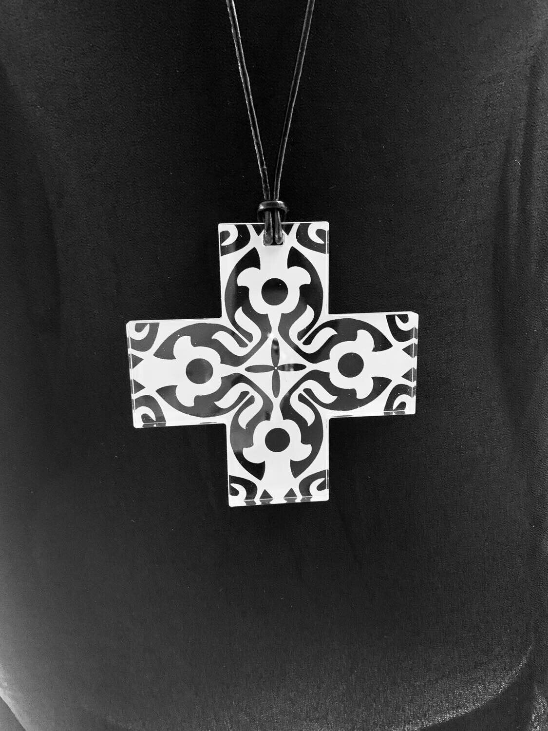 Large Clear Etched Plus Sign Necklace