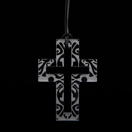 Large Clear Etched Cross Necklace