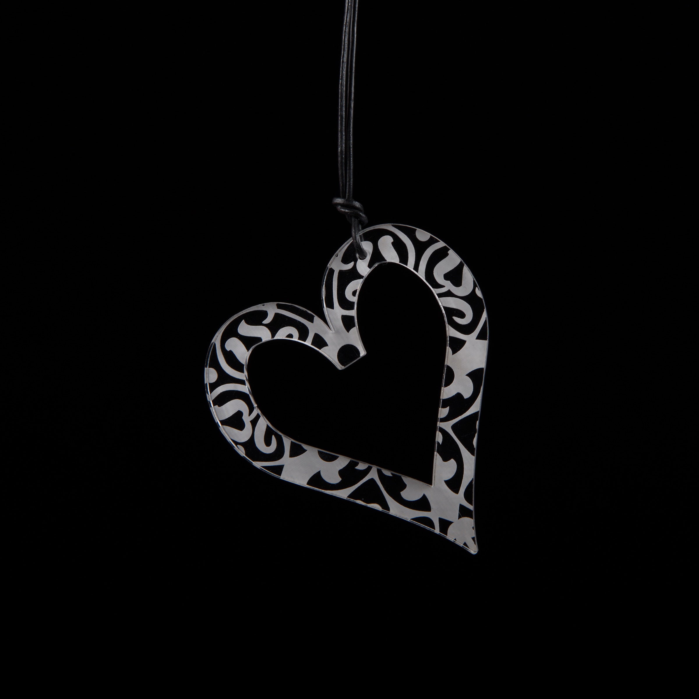 Large Clear Etched Open Heart Necklace