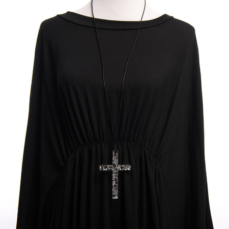 Small Clear Lace Etched Cross Necklace