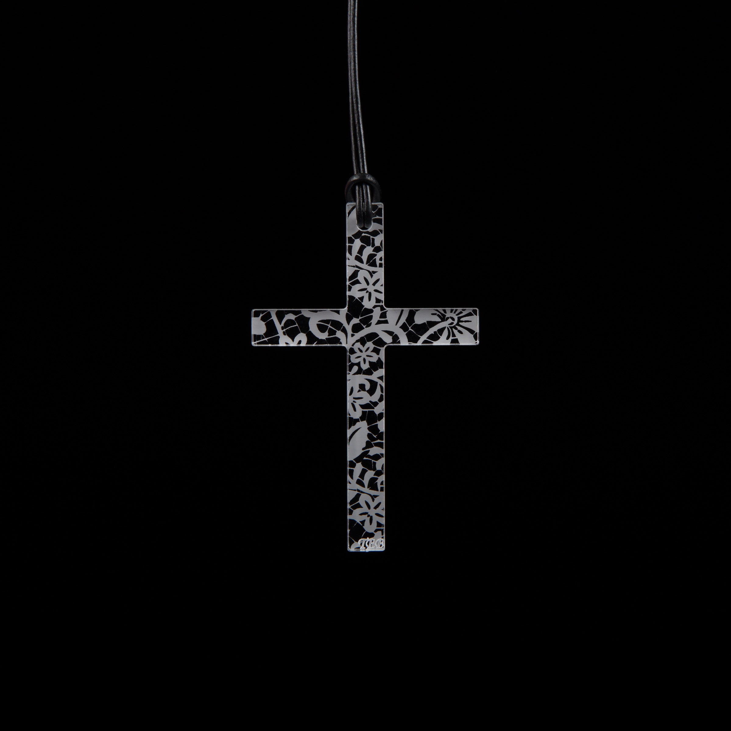 Small Clear Lace Etched Cross Necklace