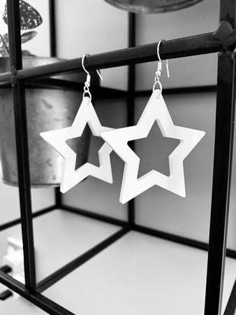 Large White Open Star Earrings