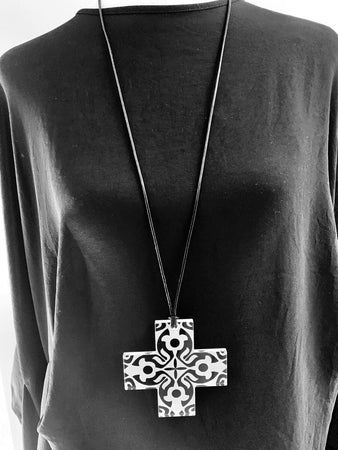 Large Clear Etched Plus Sign Necklace