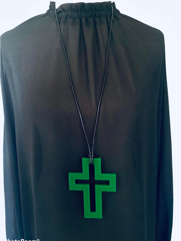 Large Green Cross Necklace