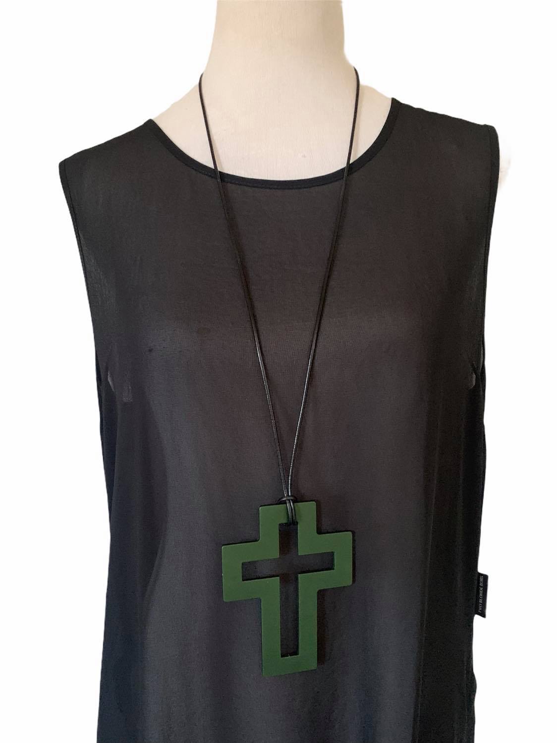Large Dark Green Cross Necklace