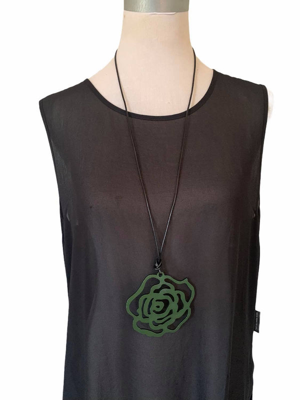 Large Dark Green Rose Necklace