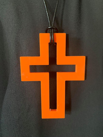 Large Orange Cross Necklace