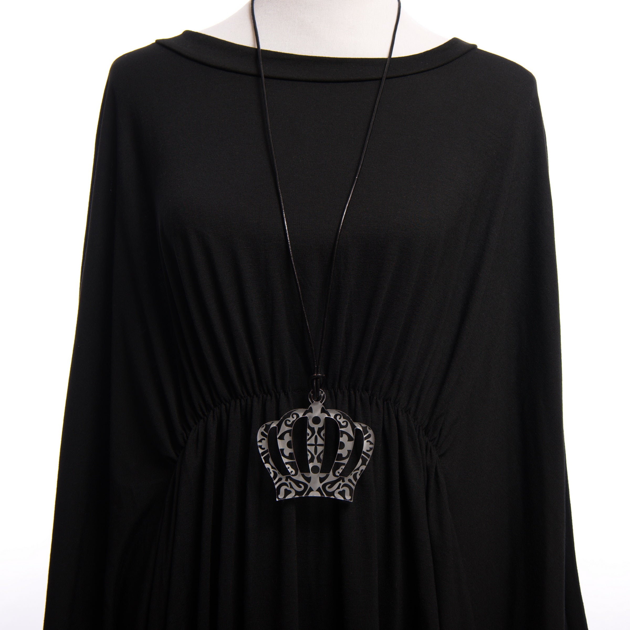 Large Clear Etched Crown Necklace