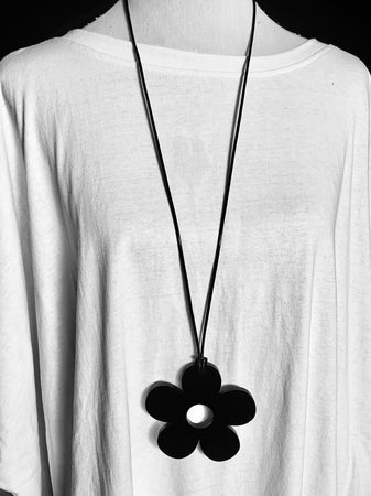 Large Black Solid Daisy Necklace