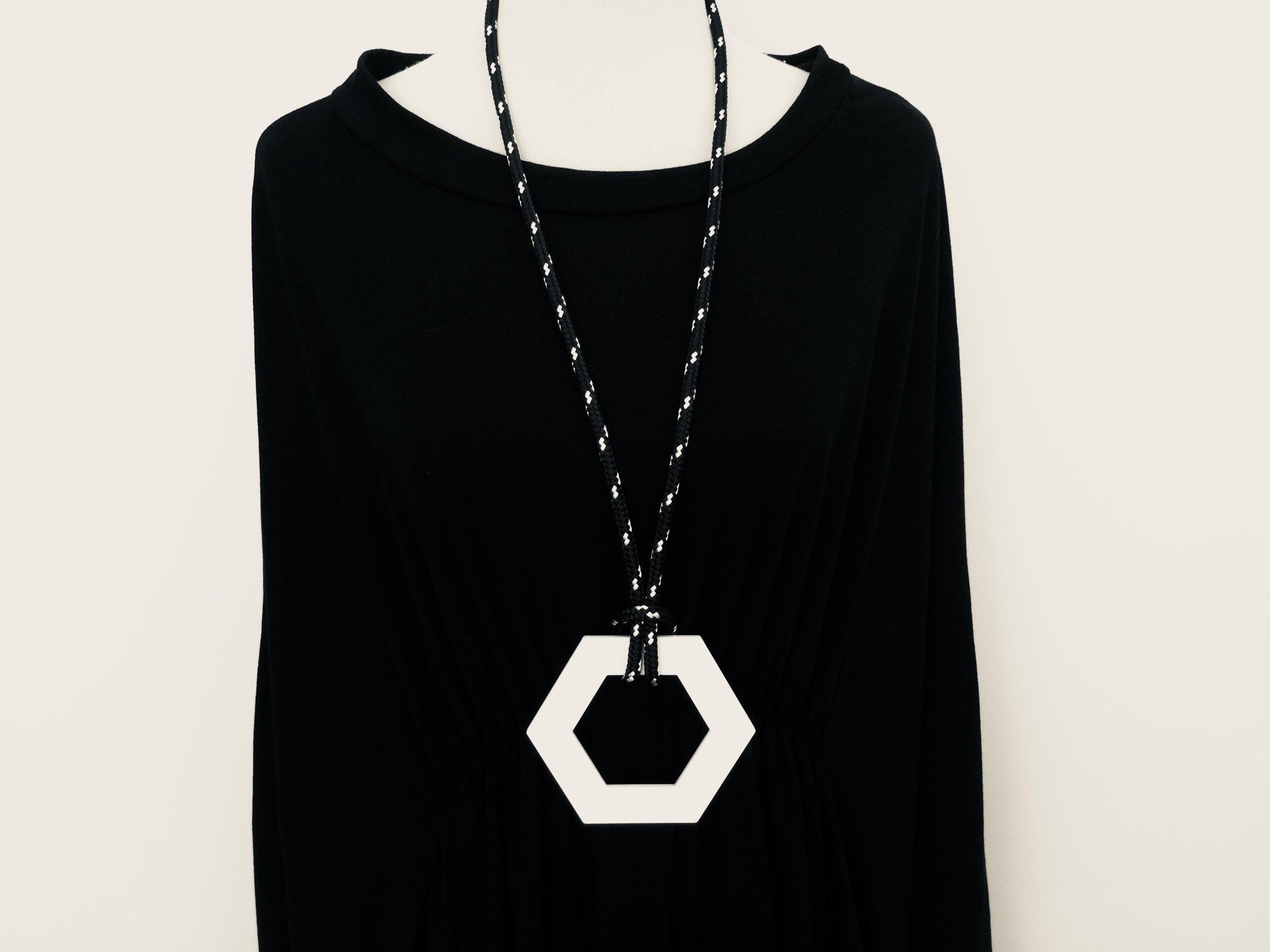 Large Black & White Open Hexagon Necklace