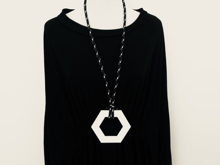Large Black & White Open Hexagon Necklace
