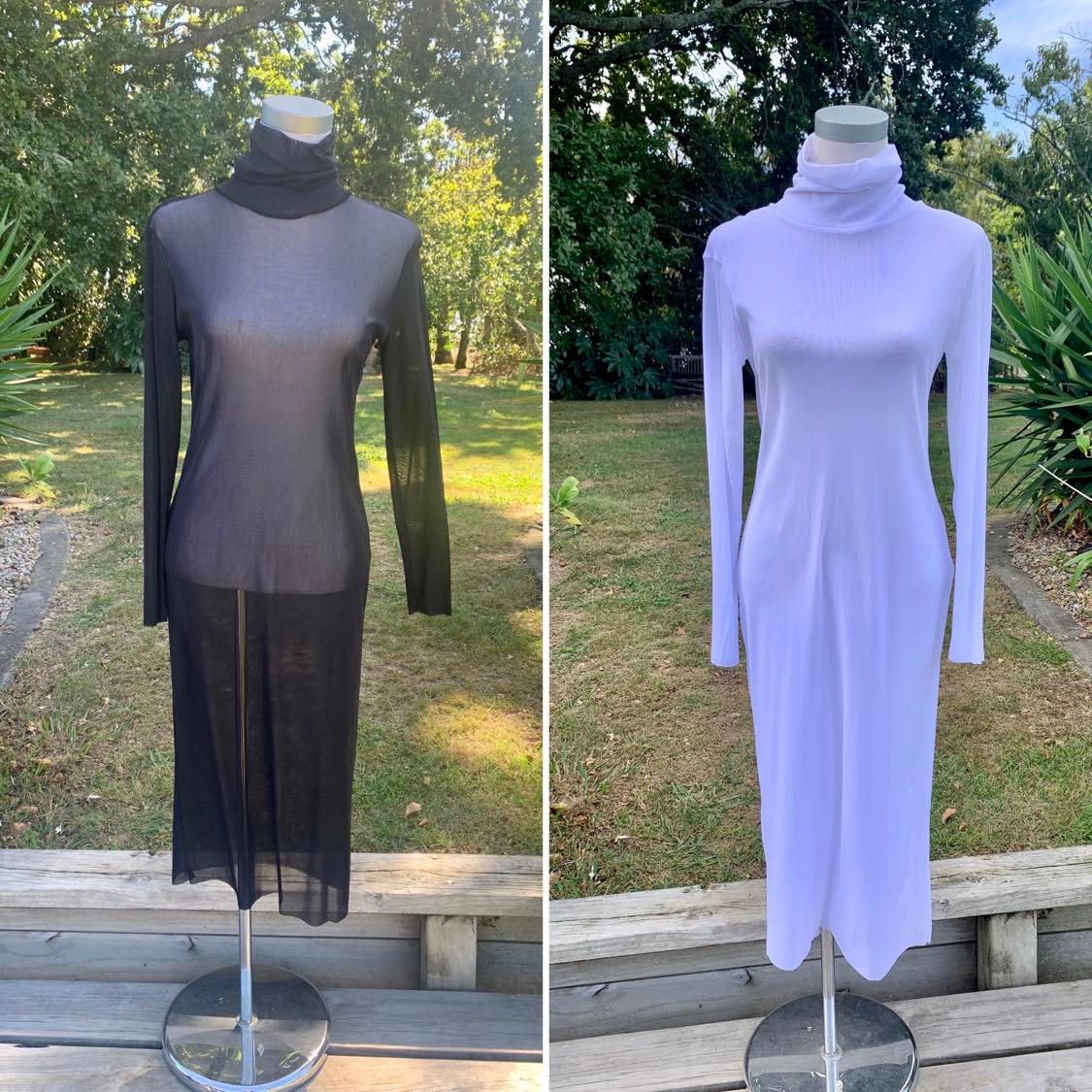 Mesh, High Neck, Layering Dress - Black, White and Avocado Green- XS/S-M/L-XL/XXL