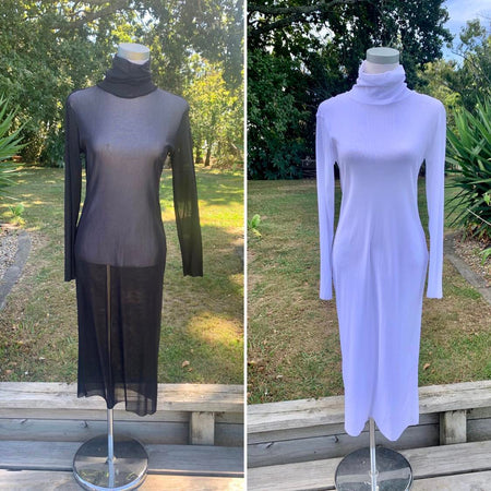 Mesh, High Neck, Layering Dress - Black, White and Avocado Green- XS/S-M/L-XL/XXL